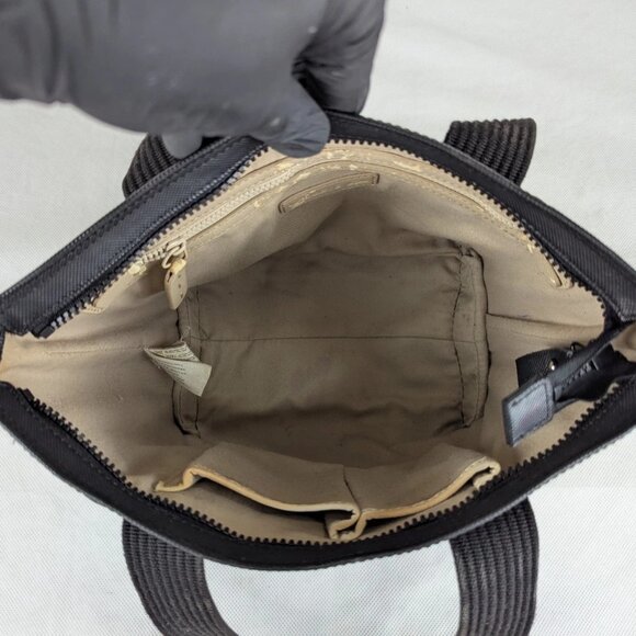 Lacoste Mini Tote Bag Black Canvas Striped Handles Zip Closure - Picture 3 of 16